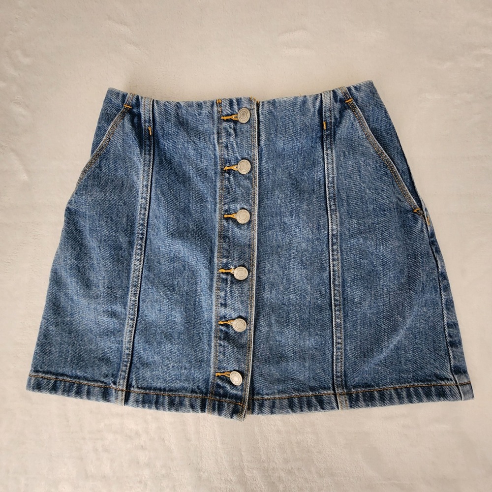 Wilfred Free Denim Skirt Womens 0 Blue Button Front A-Line Mini Casual Y2K Retro